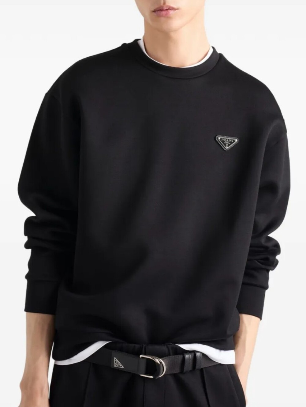 Prada Techincal Cotton Black Crewneck Sweatshirt Luxury Quality XXL Unverified